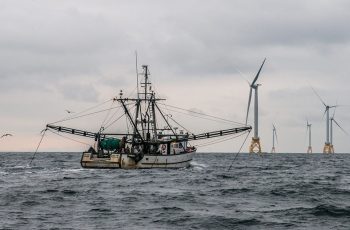 BOEM offshore wind review coming in 2020; developers undeterred The trawler Virginia Marise from Point Judith, R.I., near the Block Island Wind Farm. Deepwater Wind photo.