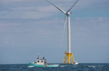 Ørsted pitches its Ocean Wind project Fishing vessels at Ørsted's Block Island Wind Farm. The company wants to build an 1,100-megwatt turbine array 15 miles off Atlantic City, N.J. Ørsted photo.