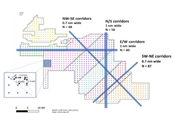 New England offshore wind developers propose 1-nautical-mile turbine spacing Five wind energy developers are proposing a uniform one-nautical mile layout for wind turbines off southern New England. J.W. Baird Associates image.