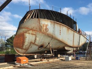 Williams Fabrication and C. Fly Marine collaborated on the design and build of the Viking Power's innovative bow shape. Williams Fabrication photo.