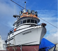 The Imperial on blocks after recovery. Coast Guard photo.