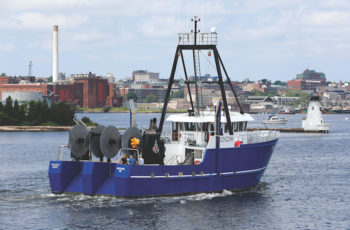 Francis Dawn is newest Maine dragger The 90-foot dragger Francis Dawn was built at Fairhaven Shipyard and design ed by Farrell & Farrell Naval Architects. Steve Kennedy photo.