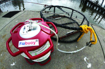 Pop-up pots and the search for ‘whale-safe’ gear Unlike other acoustic release systems that flake trap lines into containers, the Fiobuoy spools the line around the buoy itself. Oceana photo.